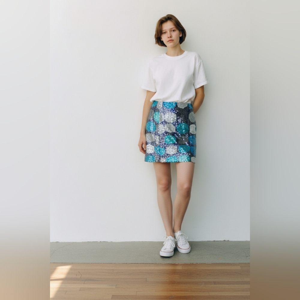 ANN TAYLOR PETITE Sequin Blue and Silver Skirt SIZE OP